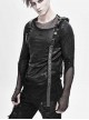 Broken Holes Mesh Splicing Pleated Leather Loop Irregular Hem Black Punk  T-Shirts