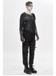 Broken Holes Mesh Splicing Pleated Leather Loop Irregular Hem Black Punk  T-Shirts