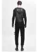 Broken Holes Mesh Splicing Pleated Leather Loop Irregular Hem Black Punk  T-Shirts