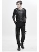 Broken Holes Mesh Splicing Pleated Leather Loop Irregular Hem Black Punk  T-Shirts