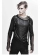 Broken Holes Mesh Splicing Pleated Leather Loop Irregular Hem Black Punk  T-Shirts