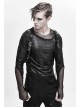 Broken Holes Mesh Splicing Pleated Leather Loop Irregular Hem Black Punk  T-Shirts