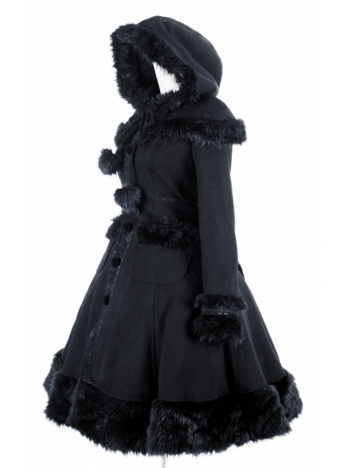 Gothic Female Black Retro Patterned Plaid Hooded Shawl Medium Long Coat