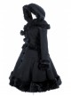 Gothic Female Black Retro Patterned Plaid Hooded Shawl Medium Long Coat