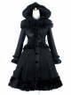 Gothic Female Black Retro Patterned Plaid Hooded Shawl Medium Long Coat