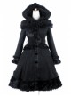 Gothic Female Black Retro Patterned Plaid Hooded Shawl Medium Long Coat