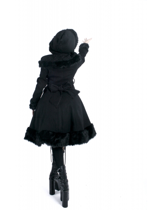 Gothic Female Black Retro Patterned Plaid Hooded Shawl Medium Long Coat