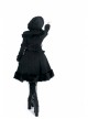 Gothic Female Black Retro Patterned Plaid Hooded Shawl Medium Long Coat