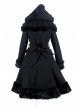 Gothic Female Black Retro Patterned Plaid Hooded Shawl Medium Long Coat