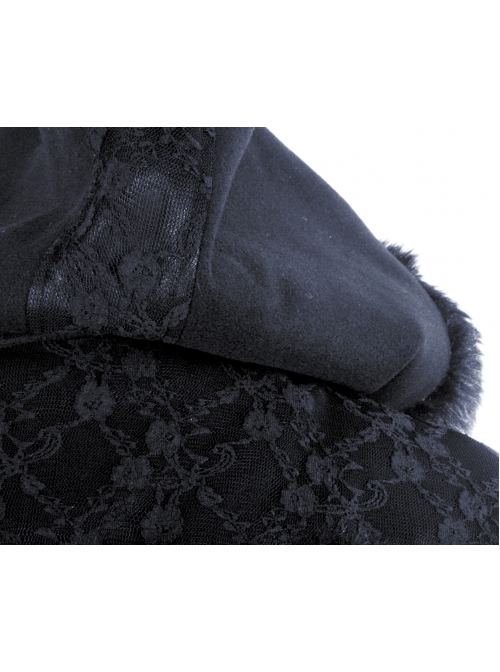 Gothic Female Black Retro Patterned Plaid Hooded Shawl Medium Long Coat