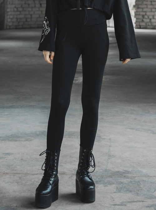 Steam Punk Female Black Elastic Bat High Waist Leggings