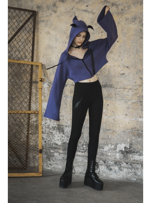 Steam Punk Female Black Elastic Bat High Waist Leggings