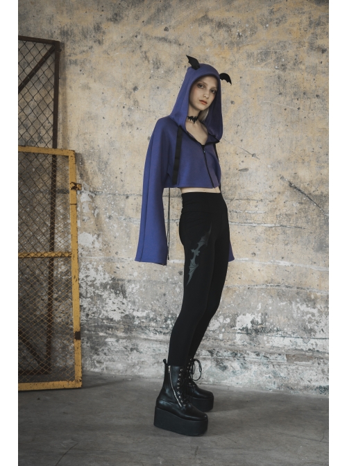 Steam Punk Female Black Elastic Bat High Waist Leggings