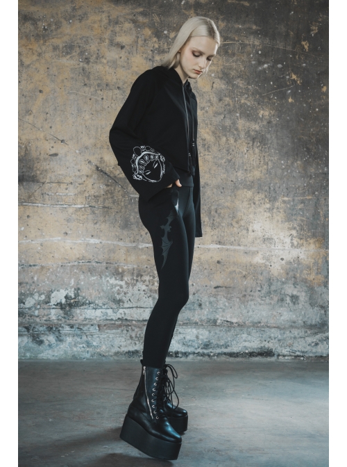 Steam Punk Female Black Elastic Bat High Waist Leggings
