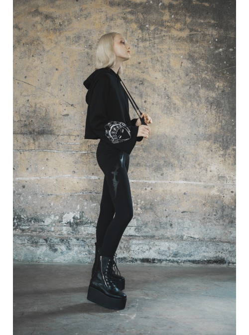 Steam Punk Female Black Elastic Bat High Waist Leggings