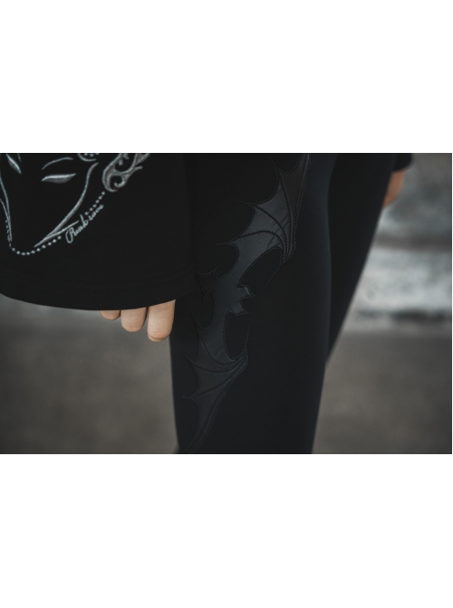 Steam Punk Female Black Elastic Bat High Waist Leggings