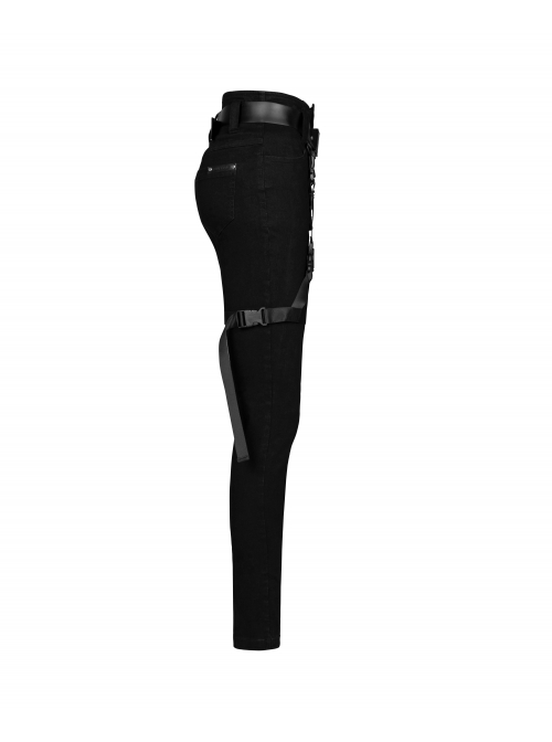 Steam Punk Diablo War-Hee Female Detachable Loop Denim Skinny Jeans
