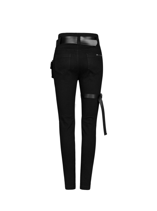 Steam Punk Diablo War-Hee Female Detachable Loop Denim Skinny Jeans