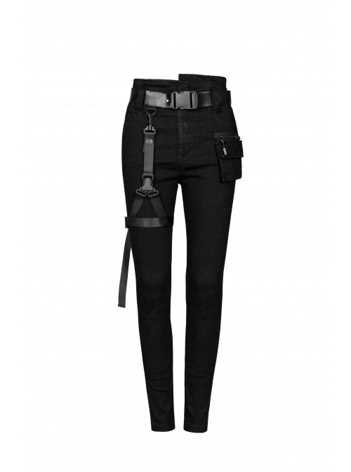 Steam Punk Diablo War-Hee Female Detachable Loop Denim Skinny Jeans