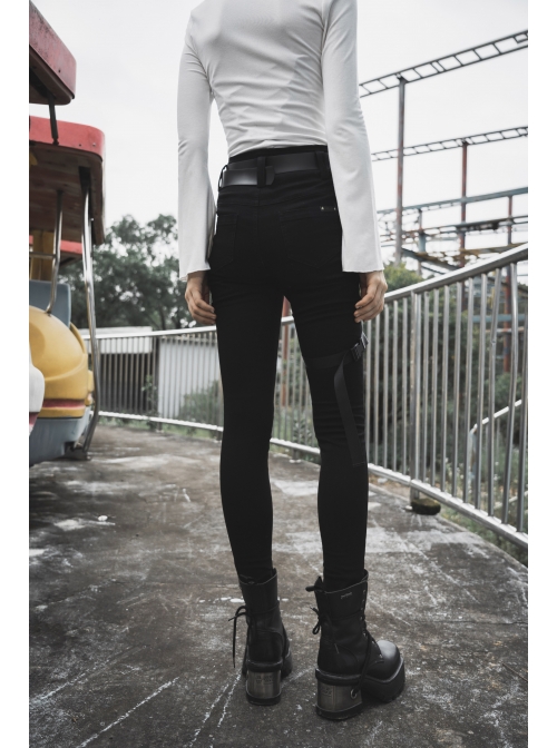 Steam Punk Diablo War-Hee Female Detachable Loop Denim Skinny Jeans