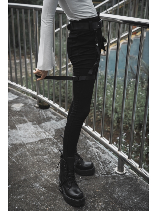 Steam Punk Diablo War-Hee Female Detachable Loop Denim Skinny Jeans