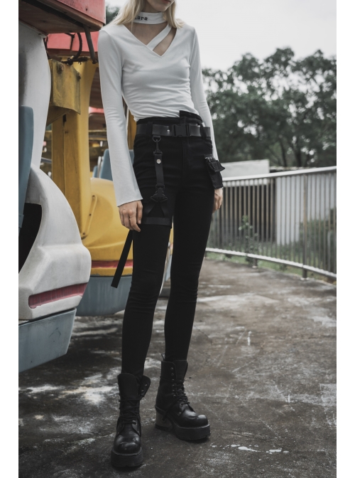 Steam Punk Diablo War-Hee Female Detachable Loop Denim Skinny Jeans