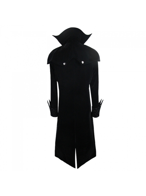 Gothic Triangle Metal Button Wine Velveteen Fake Two Pieces Shawl Collar Black Velveteen Coats