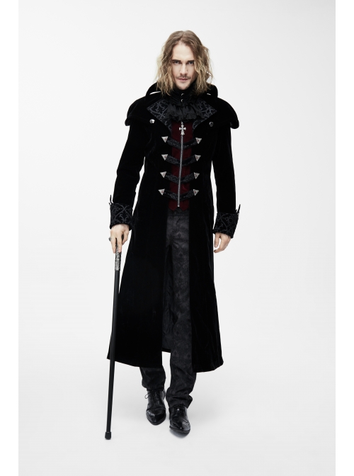 Gothic Triangle Metal Button Wine Velveteen Fake Two Pieces Shawl Collar Black Velveteen Coats