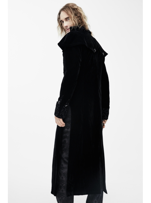 Gothic Triangle Metal Button Wine Velveteen Fake Two Pieces Shawl Collar Black Velveteen Coats