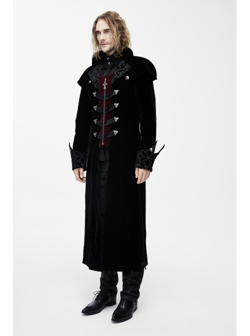 Gothic Triangle Metal Button Wine Velveteen Fake Two Pieces Shawl Collar Black Velveteen Coats