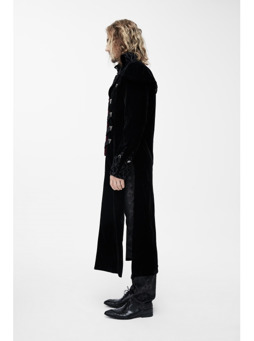 Gothic Triangle Metal Button Wine Velveteen Fake Two Pieces Shawl Collar Black Velveteen Coats