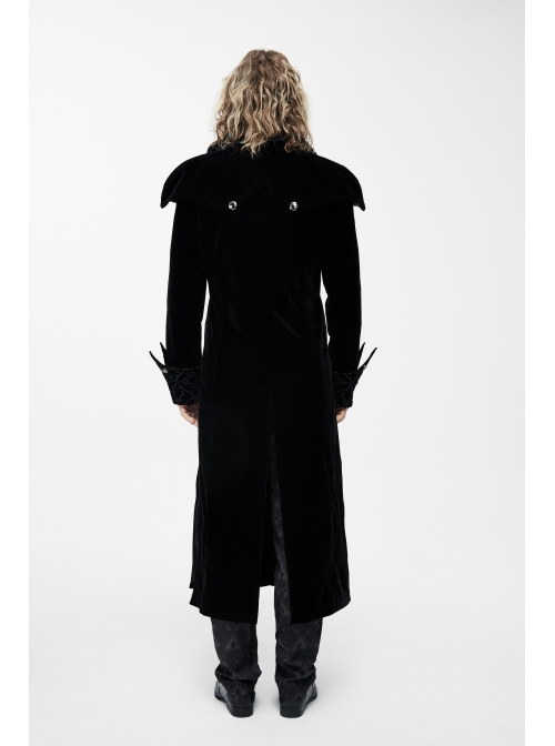Gothic Triangle Metal Button Wine Velveteen Fake Two Pieces Shawl Collar Black Velveteen Coats