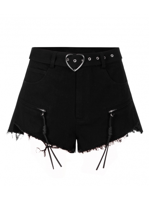 Steam Punk Female Casual Heart Belt Metal Zipper Shorts
