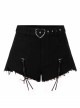 Steam Punk Female Casual Heart Belt Metal Zipper Shorts