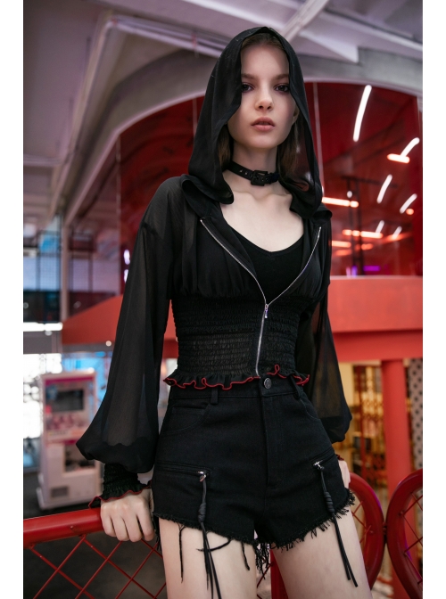 Steam Punk Female Casual Heart Belt Metal Zipper Shorts