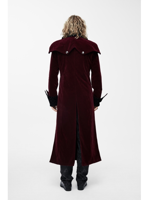 Gothic Triangle Metal Button Black Velveteen Fake Two Pieces Shawl Collar Wine Velveteen Coats