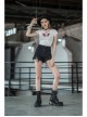 Steam Punk Casual Female Rose Embroidery Black Denim Shorts