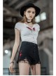 Steam Punk Casual Female Rose Embroidery Black Denim Shorts