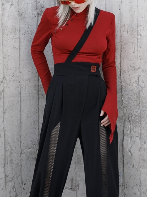 Steam Punk Female High Waist Wide Legged Stitching Strap Pants