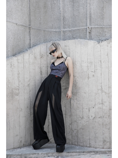 Steam Punk Female High Waist Wide Legged Stitching Strap Pants