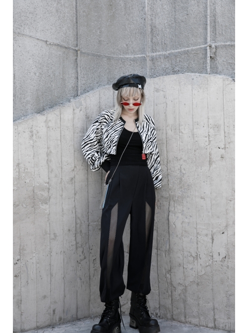 Steam Punk Female High Waist Wide Legged Stitching Strap Pants