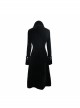 Gothic Center Front Splicing Plum Big Frog Women Black Velveteen Coat