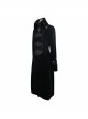 Gothic Center Front Splicing Plum Big Frog Women Black Velveteen Coat