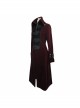 Gothic Black Embossed Patterned Velveteen Center Front Splicing Plum Big Frog Red Velveteen Women Coat