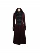 Gothic Black Embossed Patterned Velveteen Center Front Splicing Plum Big Frog Red Velveteen Women Coat