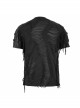 Tattered Striped Shoulder Splice Mesh Black Punk Short-Sleeve T-Shirt