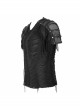 Tattered Striped Shoulder Splice Mesh Black Punk Short-Sleeve T-Shirt
