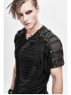 Tattered Striped Shoulder Splice Mesh Black Punk Short-Sleeve T-Shirt