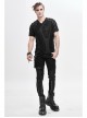 Tattered Striped Shoulder Splice Mesh Black Punk Short-Sleeve T-Shirt