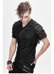 Tattered Striped Shoulder Splice Mesh Black Punk Short-Sleeve T-Shirt